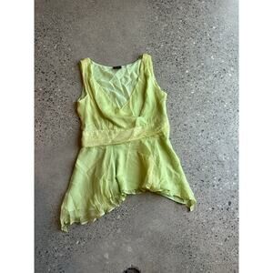 Nicole Miller Women's Large Blouse Lime Green Silk Sleeveless